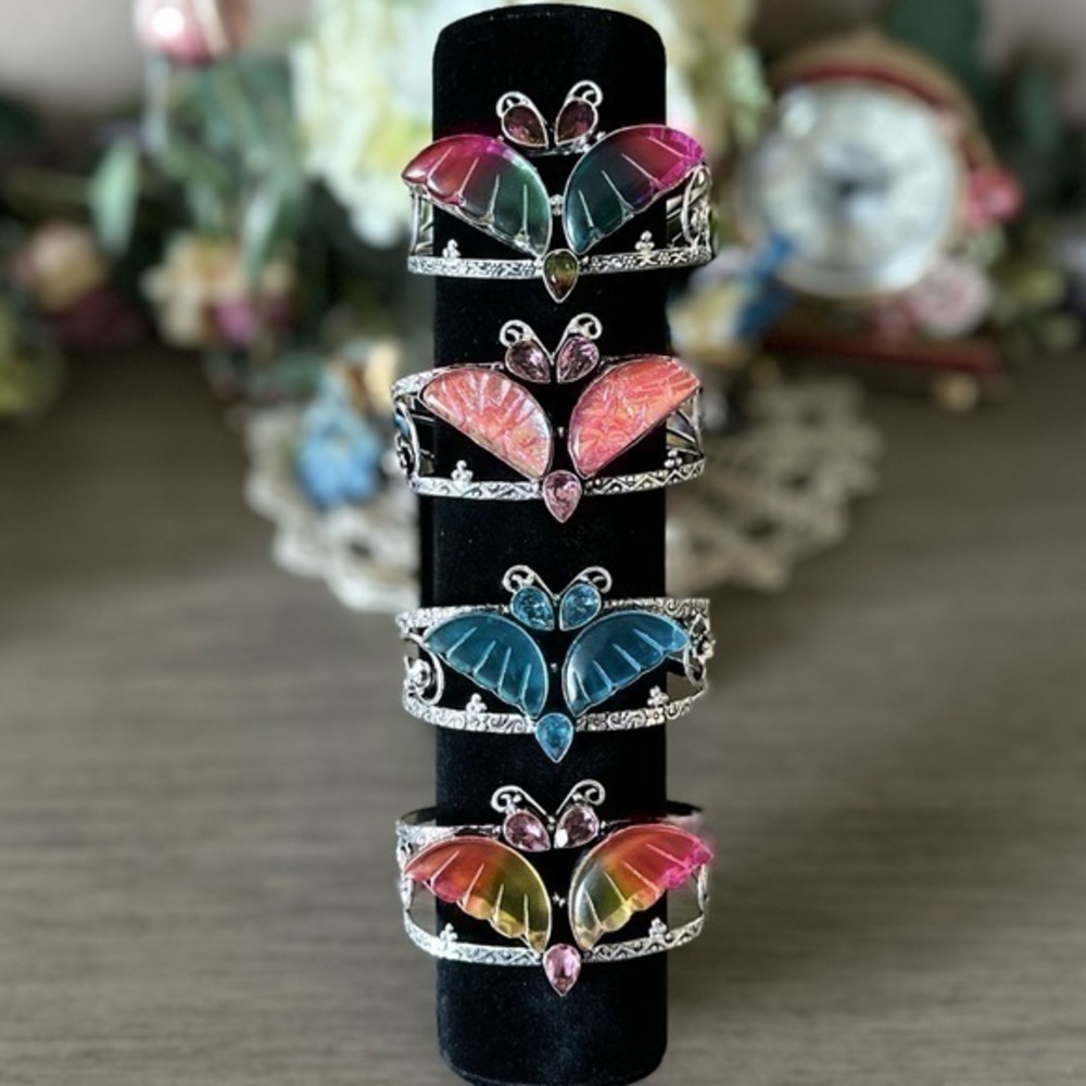 4pc Silver Cuff Bracelets Handmade Simulated Gemstone Statement Jeweβ¦